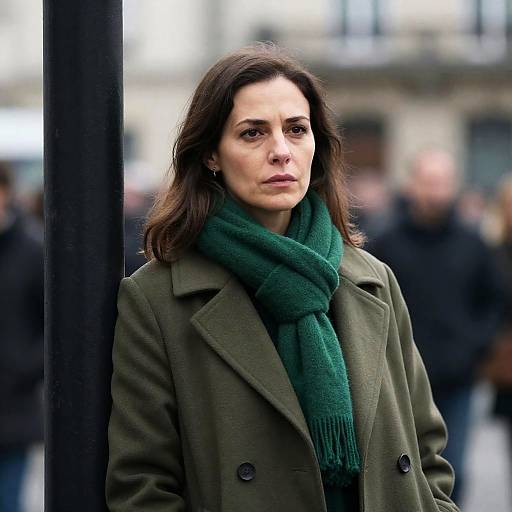 Serious Woman in Olive Green Coat