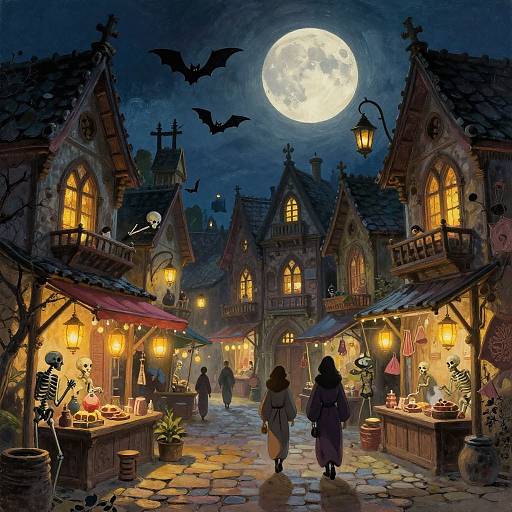 Gothic Night Bazaar Fantasy Scene