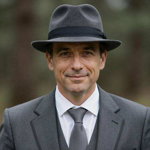 Middle-aged Man in Gray Fedora and Suit