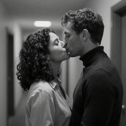 Intimate Black-and-White Hallway Kiss
