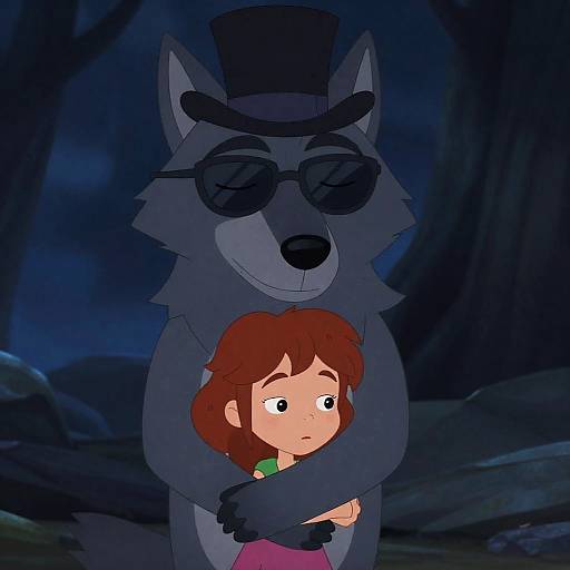 Wolf Creature Hugging Girl in Forest