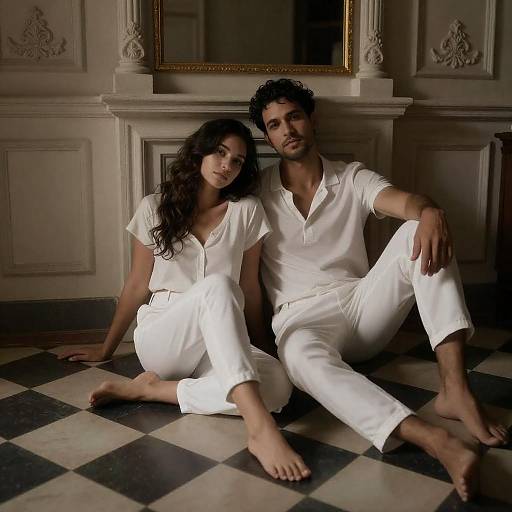 Intimate Couple in Ornate Checkered Room