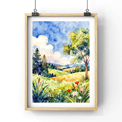 Summer Countryside Botanical Watercolor Poster