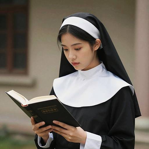 Realistic Nun Reading a Sacred Book
