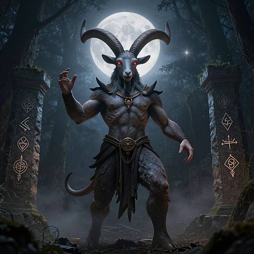 Mystical Baphomet in Moonlit Forest