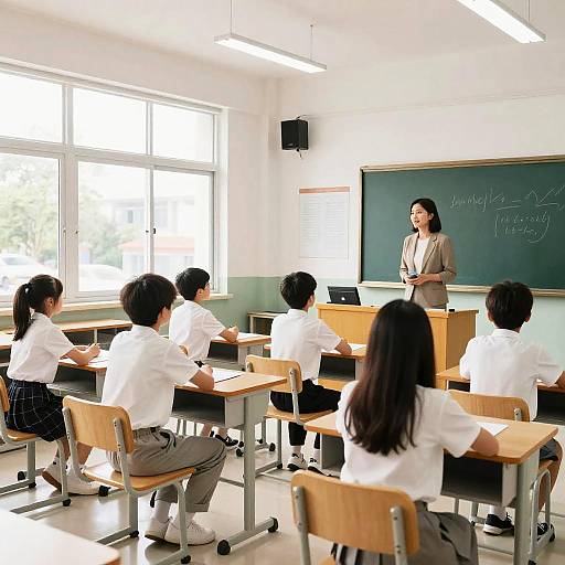 Sunlit Modern Classroom with Teacher