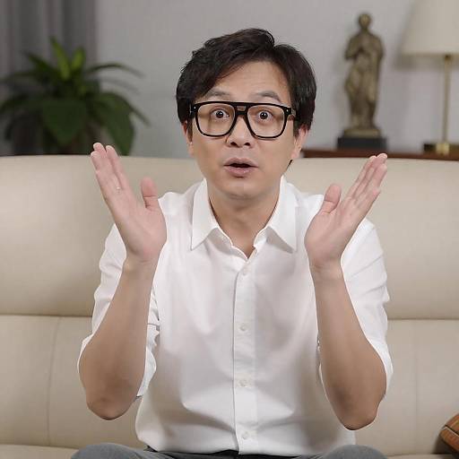 Surprised Man with Glasses on Couch