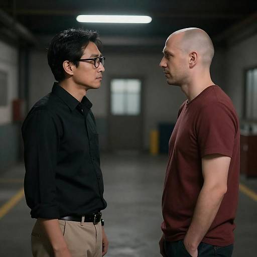 Face-Off in Dim Industrial Setting