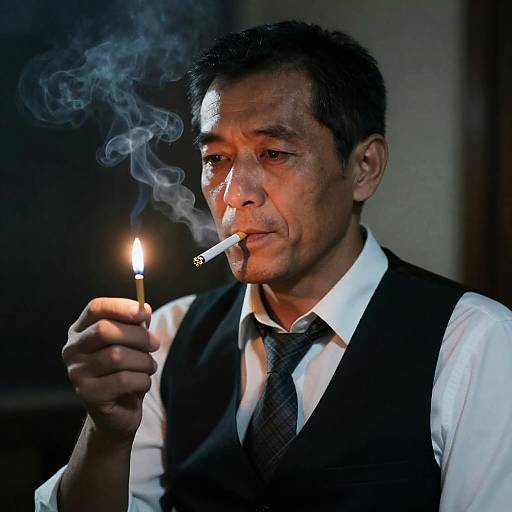 Intense Portrait of a Smoking Man