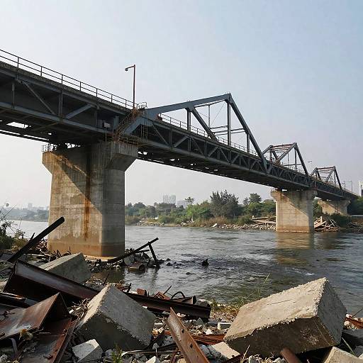 Post-Apocalyptic Collapsed Bridge Over River