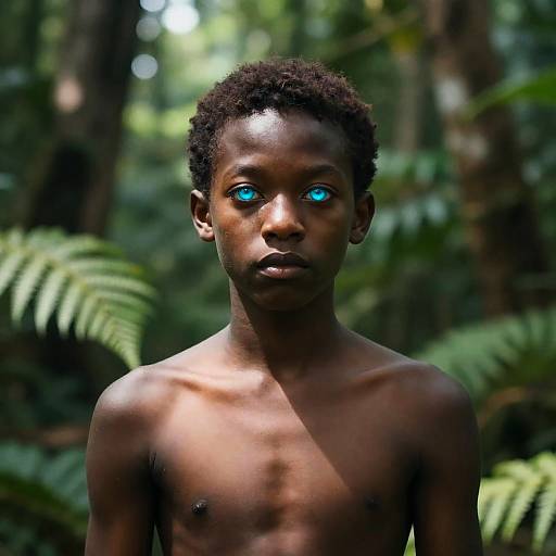 Blue-Eyed Alien in Dappled Jungle
