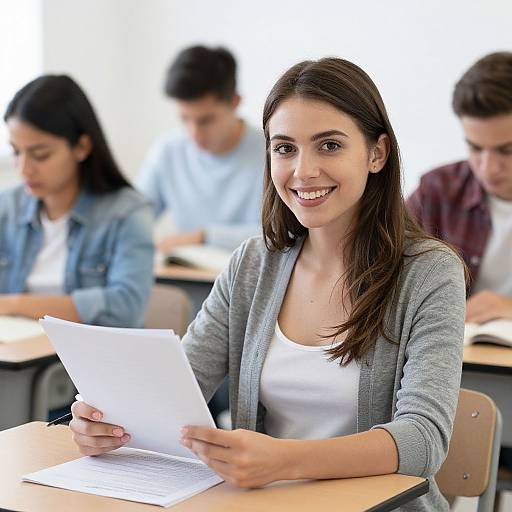 Focused Woman Studying in Classroom