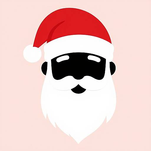 Digital drawing of a minimalist Santa Claus face with a red hat, white beard, black sunglasses, and a small smile.