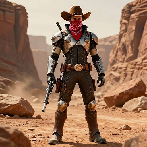 Futuristic Cowboy Villain in Canyon