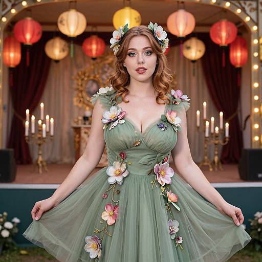 Vibrant Woman in Floral Festival Dress
