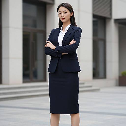 Woman in Business Attire Standing Confidently