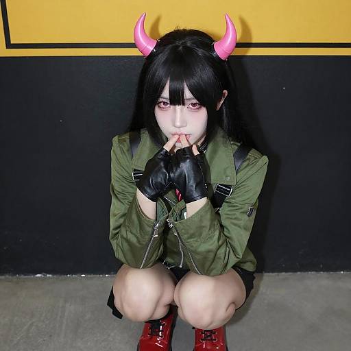 Seductive Asian Woman with Devil Horns