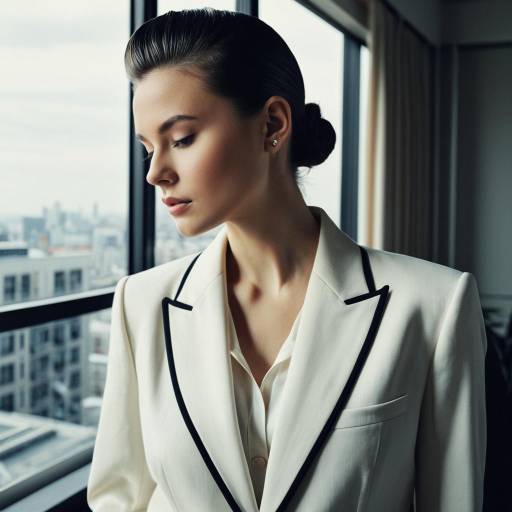 Woman with Classic Slick Back Hairstyle in Tailored Blazer Woman with Classic Slick Back Hairstyle in Tailored Blazer