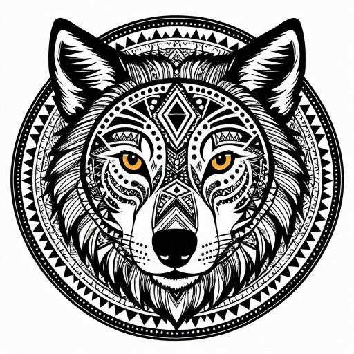 Bold Tribal Wolf Mandala Line Art Bold Tribal Wolf Mandala Line Art