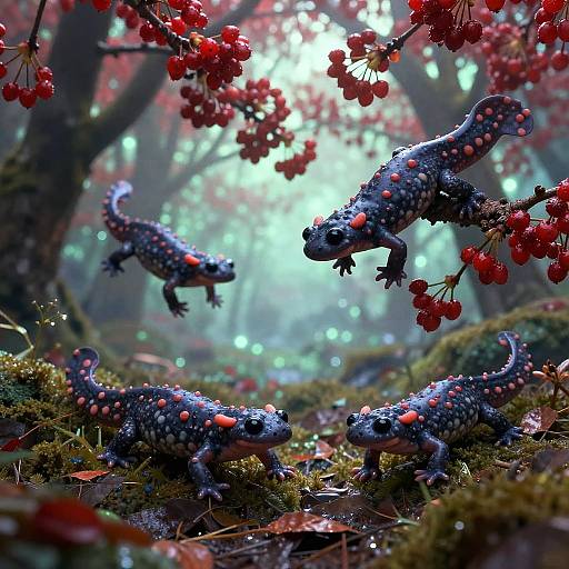 Dreamy Forest Canopy with Twilight Salamanders