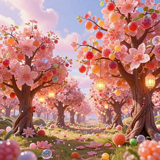 Fantasy Asian Candy Orchard Scene