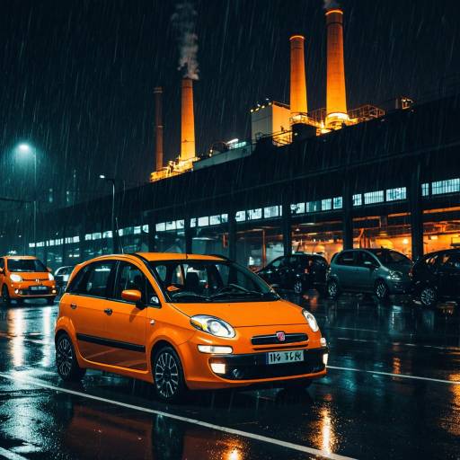 Orange Fiat Multipla in Industrial Night Rain