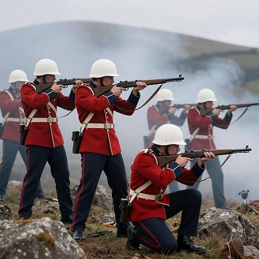 British Soldiers in Formation on Rocky Hill