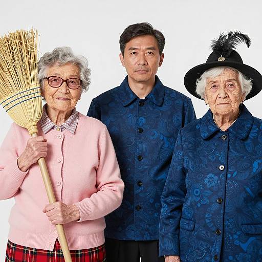 Elderly Trio Portrait with Varied Expressions