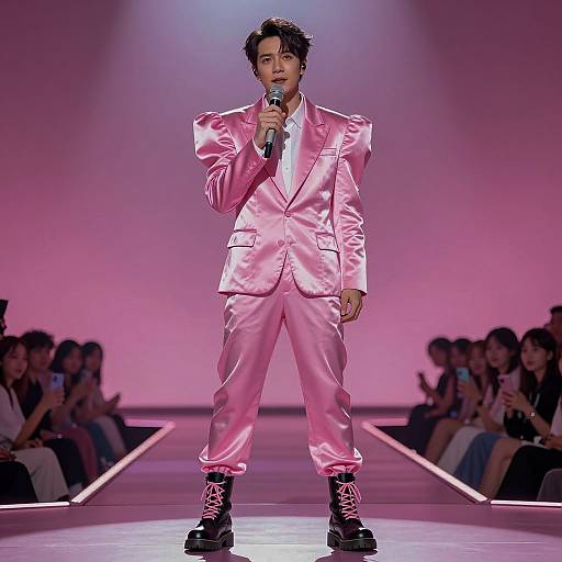 Dramatic Fashion Portrait in Pink Attire