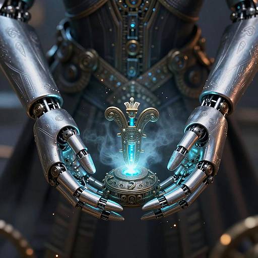 Steampunk Robotic Hands Holding Artifact