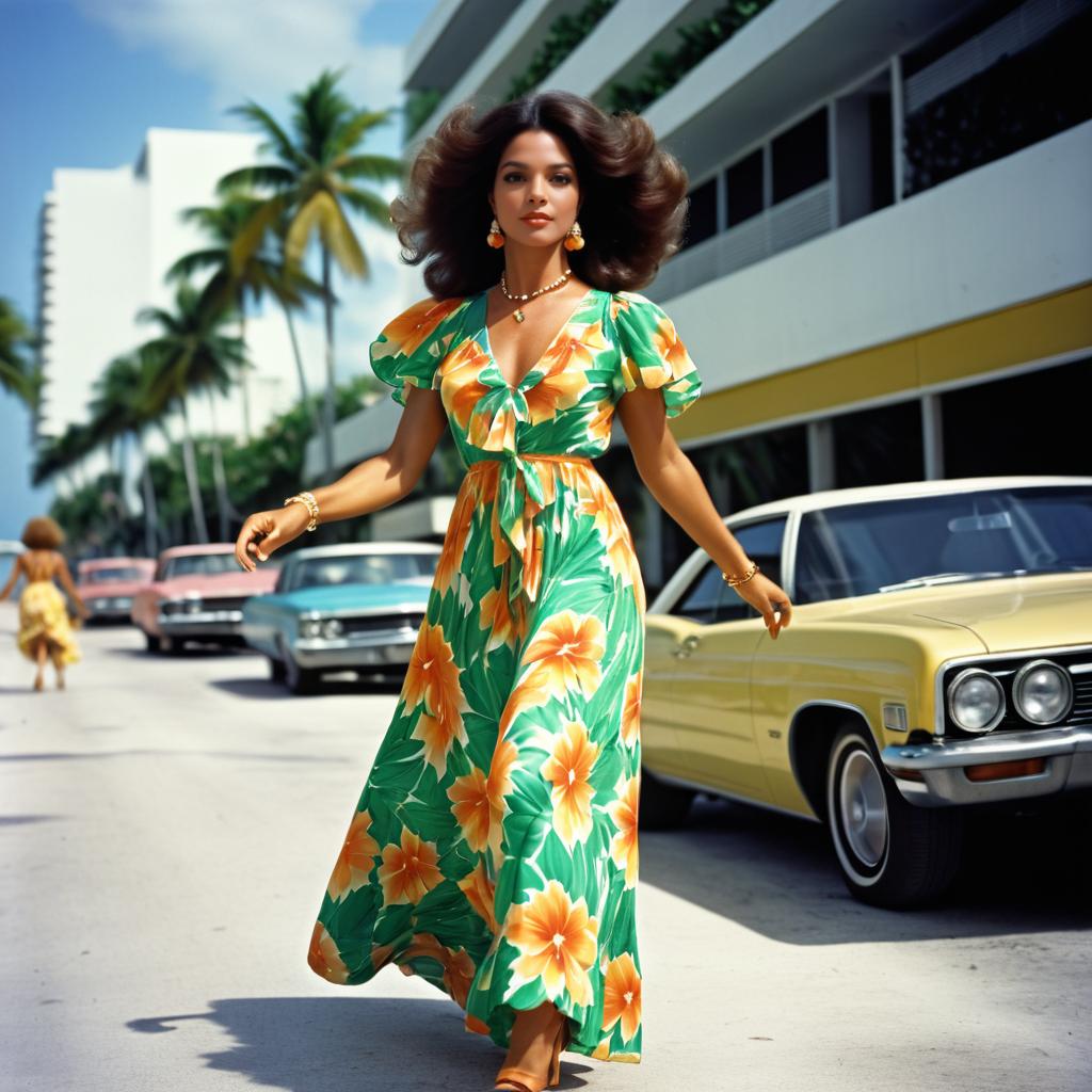 Stylish 1970s Woman Dancing in Miami