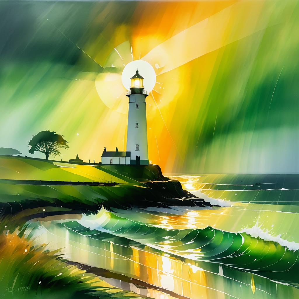 Dramatic Lighthouse Scene with Rain