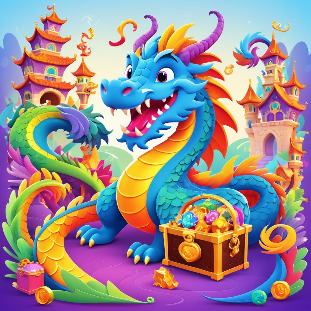 Playful Cartoon Dragon with Treasure Adventure