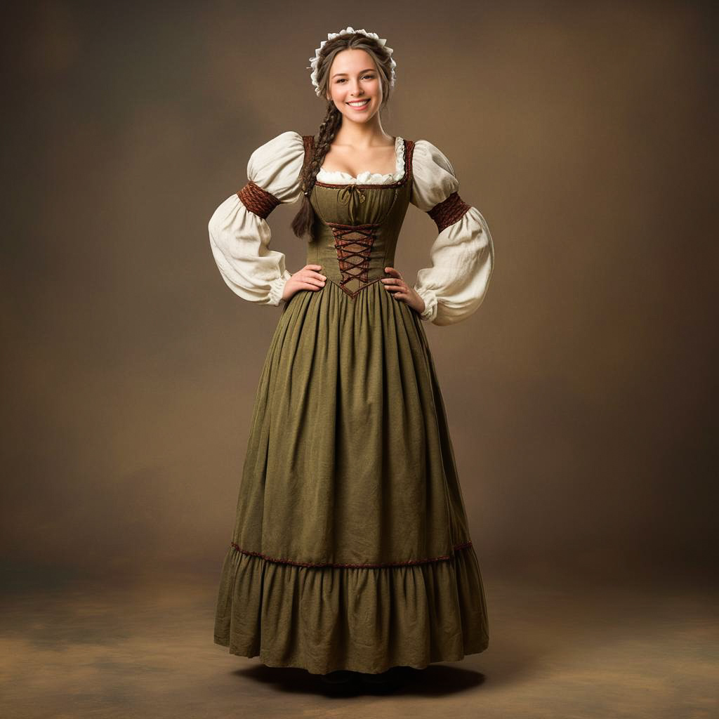 Renaissance Tavern Maid Portrait in Olive