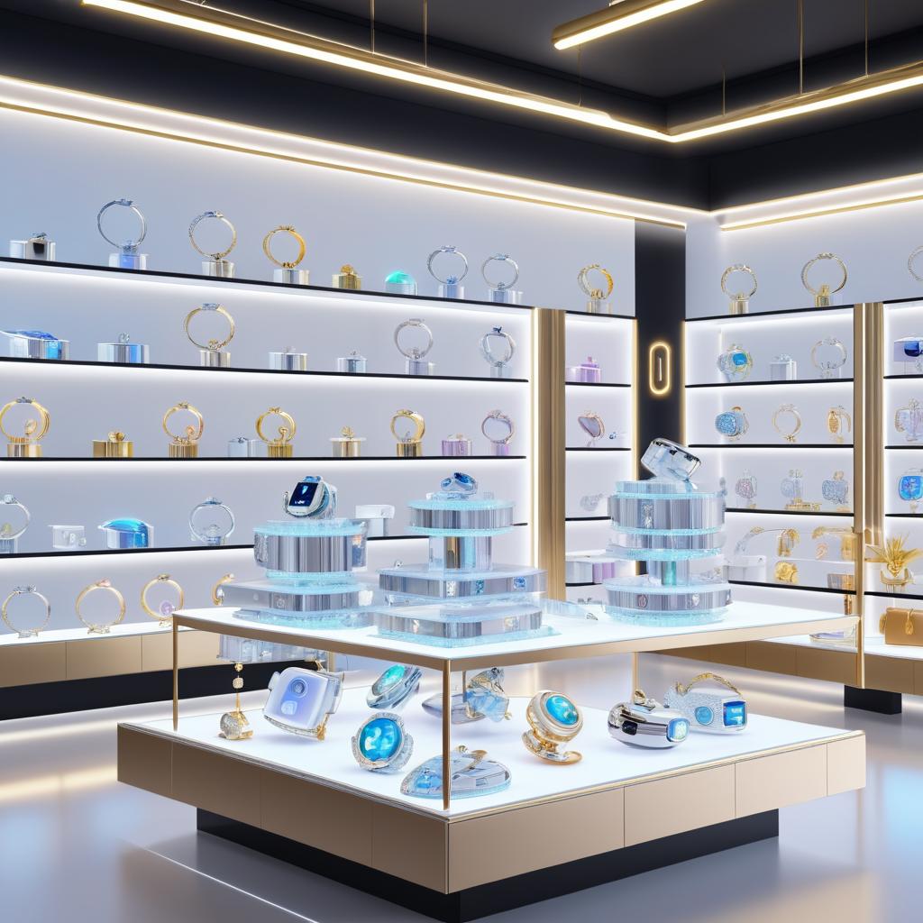 Futuristic Jewelry Store with Robot Arm