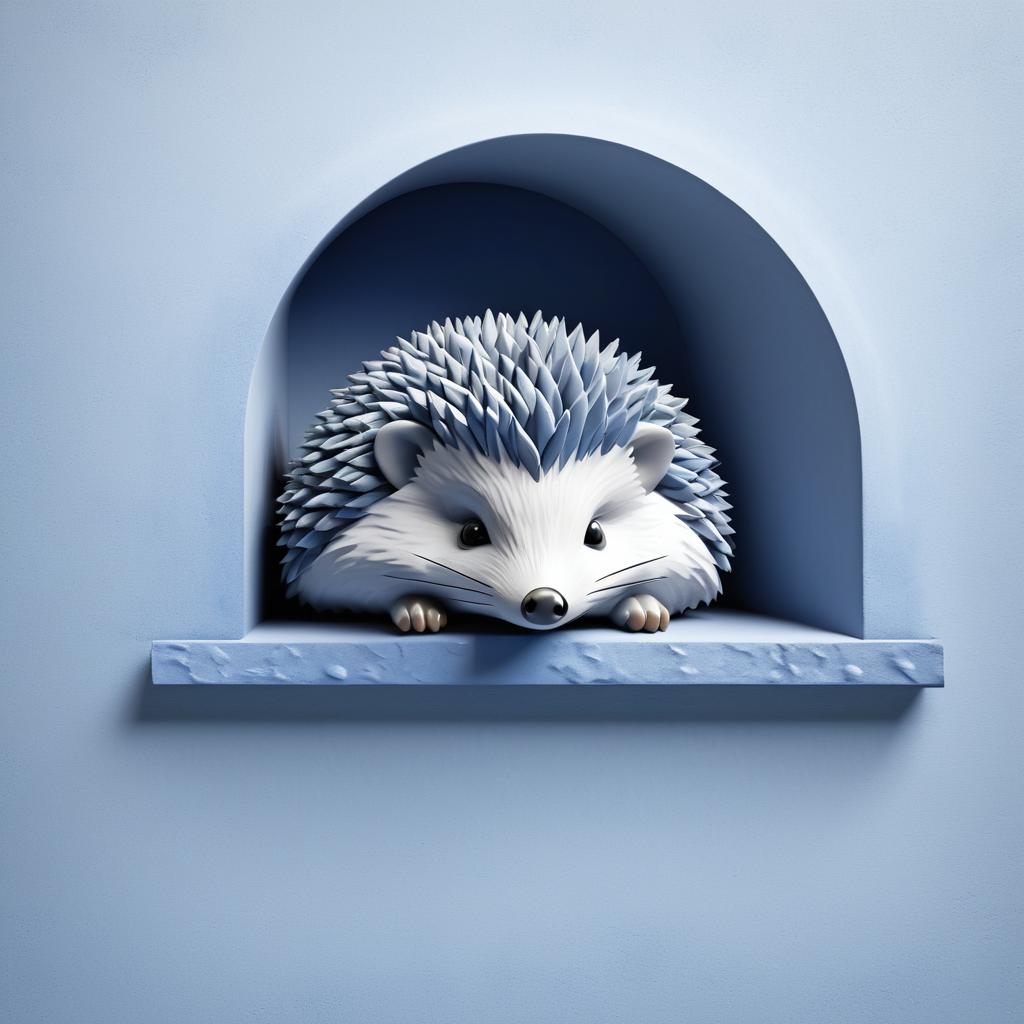 Surreal Hedgehog in Soft Blues and Grays