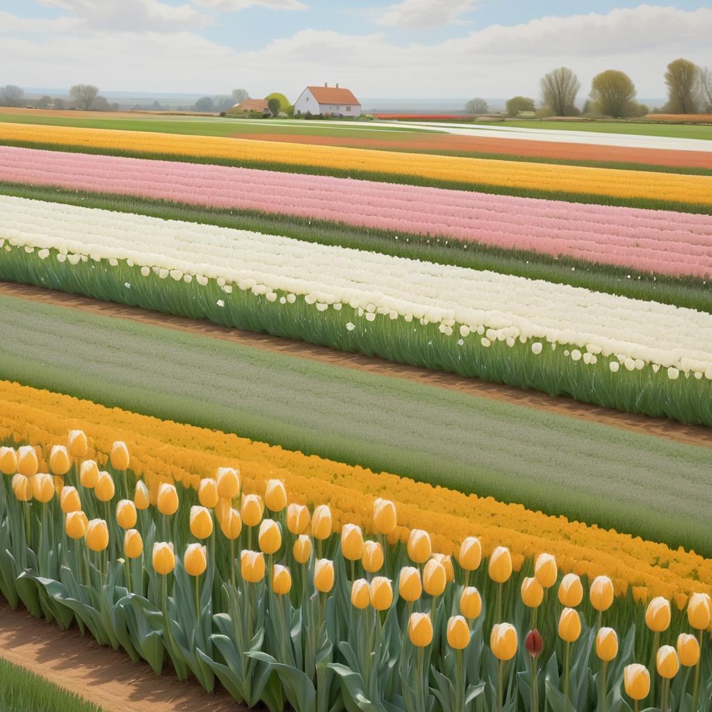 Serene Tulip Fields in Hopper's Style