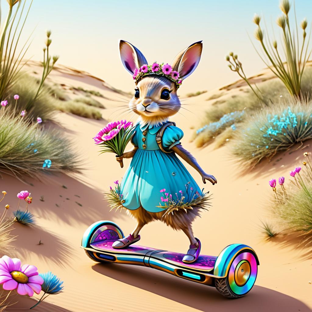 Whimsical Creature on a Hoverboard Adventure