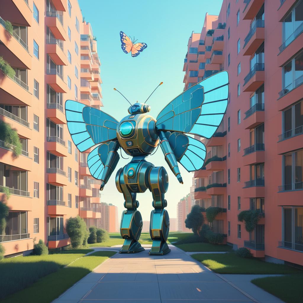 Surreal Robot with Butterfly Wings in Luxury