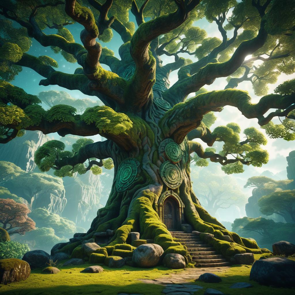 Majestic Ancient Tree in Fantasy Landscape