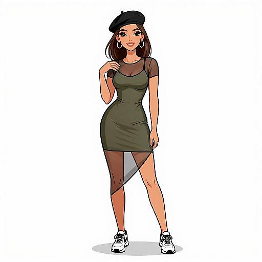 Urban Chic Woman in Olive Dress