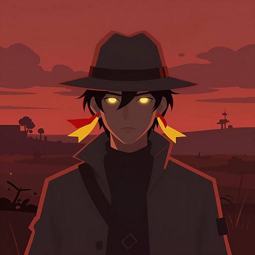 Mysterious Figure in a Red Landscape