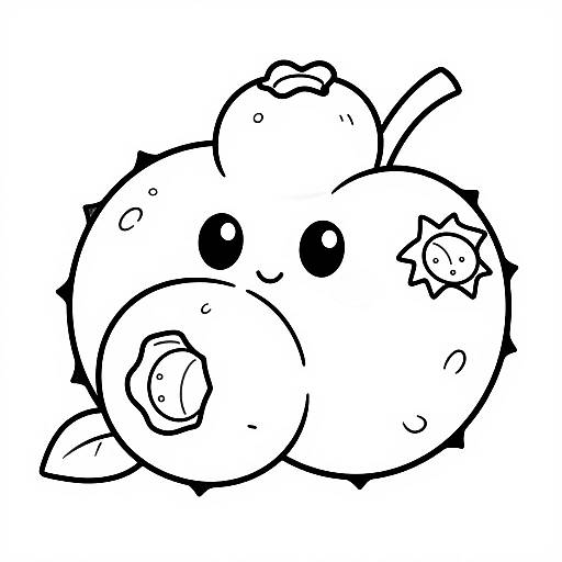 Cute, black and white line drawing of a chubby, smiling sea creature with large eyes, star-shaped fins, and small spikes.