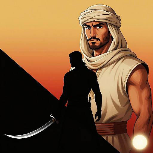 Muscular Man with Scimitar Silhouette
