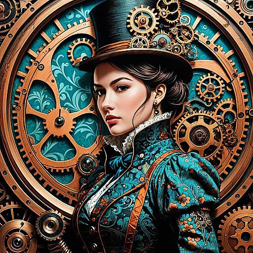 Graceful Steampunk Lady with Copper Gears