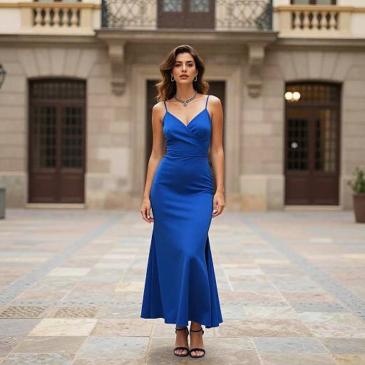 Woman in Blue Spanish Dress Outdoors