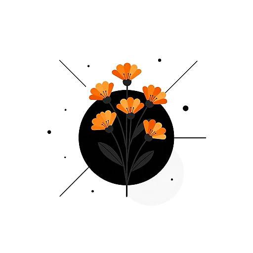 Modern Minimalist Orange Floral Abstract