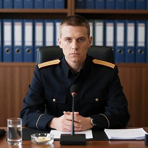 Serious Military Man at a Desk