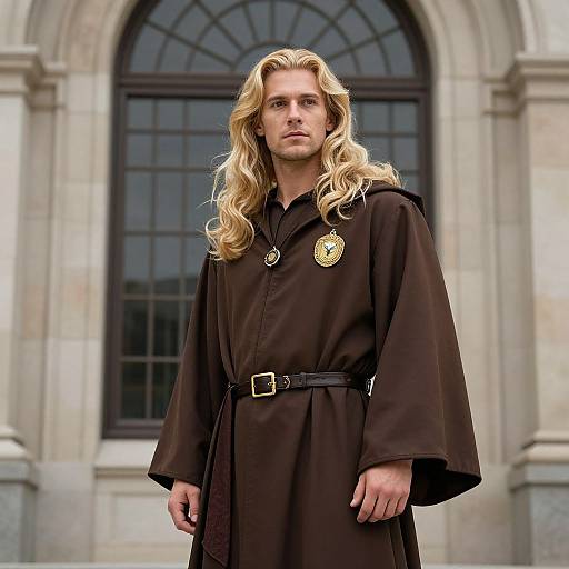 Man in Brown Robe with Badge