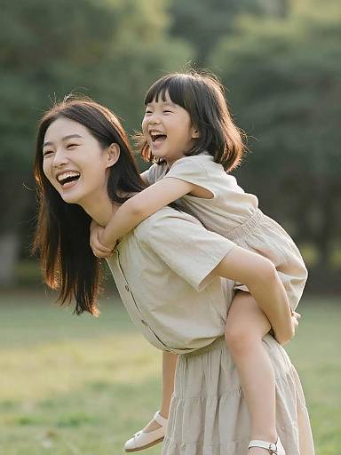 Mother and Daughter Playful Park Ride